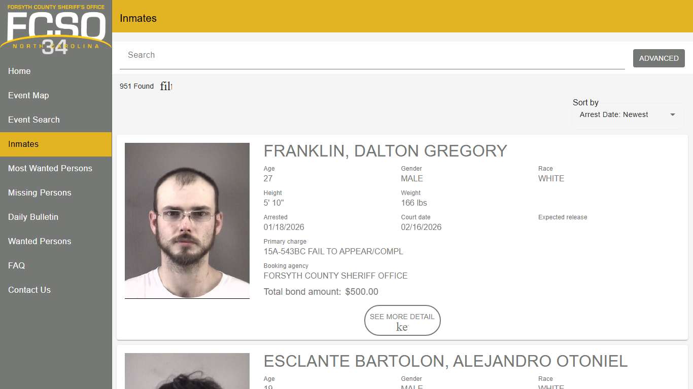 Forsyth County Sheriff's Office | Police to Citizen - Inmates catalog