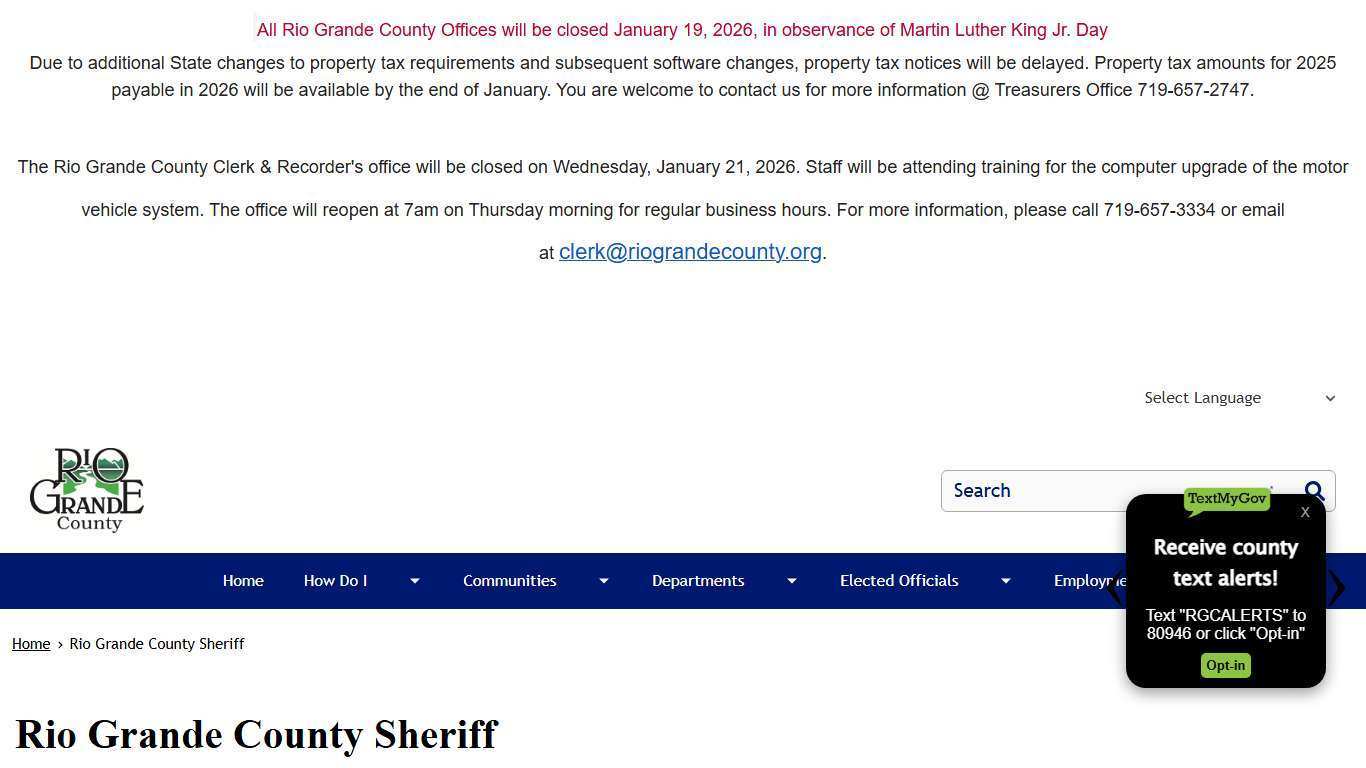 Rio Grande County Sheriff | Rio Grande County